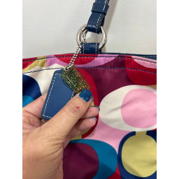 Vintage Coach Signature Scarf Print Satin Tote Bag - Picture 5 of 14